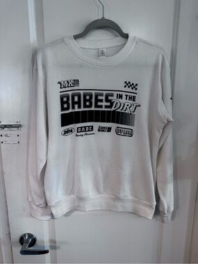 Atwyld White Crewneck Sweatshirt with Black Racing Graphic